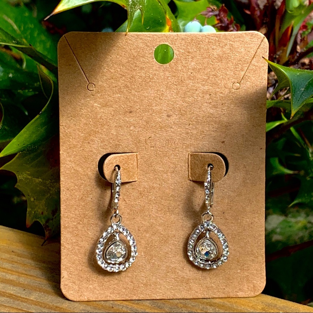 Pave Crystal Teardrop Sparkle Lever Back Earrings